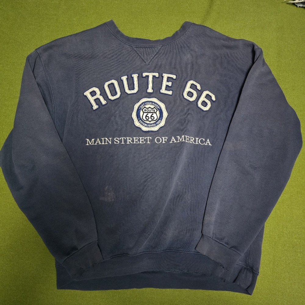 Vintage Route 66 Men's Navy Crewneck Sweater